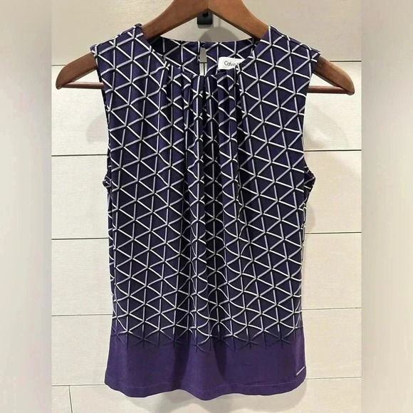 Calvin Klein Purple Geometric Sleeveless Blouse- size Petite X- Small - Picture 1 of 6